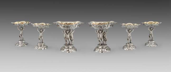 An Exceptional Six Piece Victorian Figural Garniture